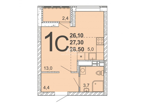 Продам: однокомнатная квартира, 7 этаж (24), 27.6 общая пл-дь.