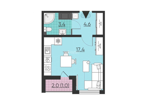 Продам: однокомнатная квартира, 8 этаж (25), 26.4 общая пл-дь.