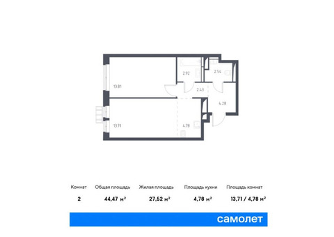 Продается 2-к. квартира, 44,47 кв.м. в ЖК «Большое Путилково»