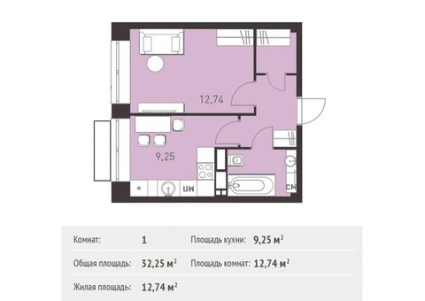 Продается 1-к. квартира, 32,25 кв.м. в ЖК 'Столичный'