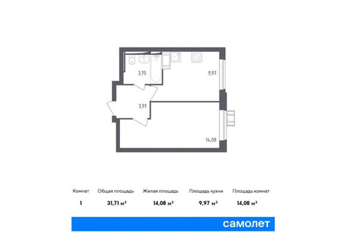 Продается 1-к. квартира, 31,71 кв.м. в ЖК «Томилино Парк»