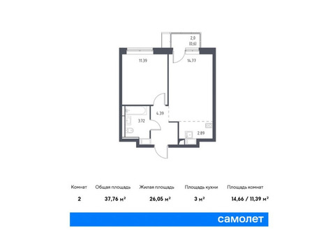 Продается 2-к. квартира, 37,76 кв.м. в ЖК «Большое Путилково»