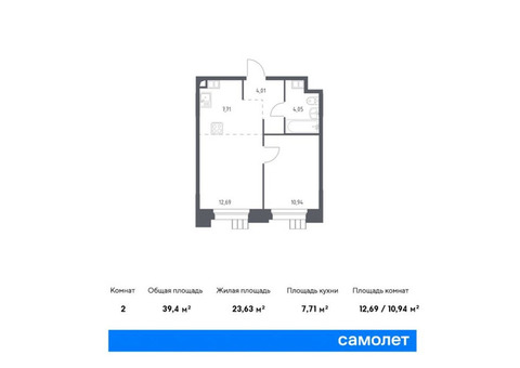 Продаются 2-к. апартаменты, 39,4 кв.м. в МФК «Тропарево Парк»