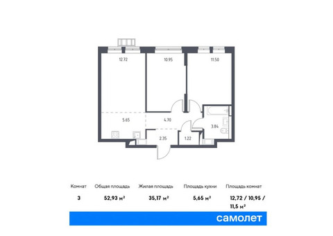 Продается 3-к. квартира, 52,93 кв.м. в ЖК «Большое Путилково»