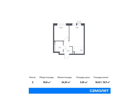 Продается 2-к. квартира, 35,8 кв.м. в ЖК «Большое Путилково»