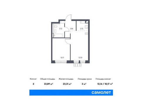 Продается 2-к. квартира, 33,89 кв.м. в ЖК «Большое Путилково»