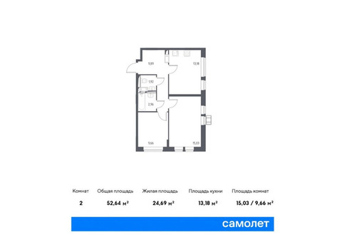 Продается 2-к. квартира, 52,64 кв.м. в ЖК «Большое Путилково»