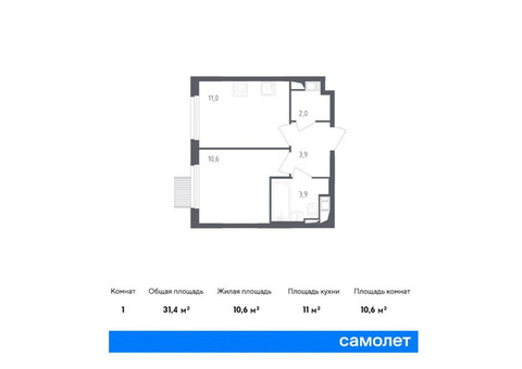 Продается 1-к. квартира, 31,4 кв.м. в ЖК «Мытищи Парк»