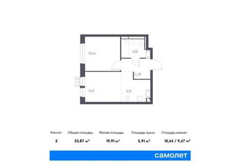 Продается 2-к. квартира, 33,87 кв.м. в ЖК «Большое Путилково»