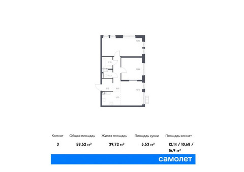 Продается 3-к. квартира, 58,52 кв.м. в ЖК «Большое Путилково»