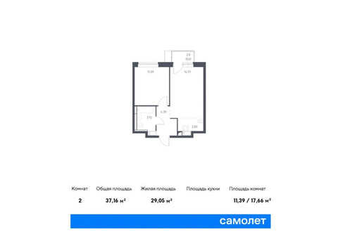 Продается 2-к. квартира, 37,16 кв.м. в ЖК «Большое Путилково»