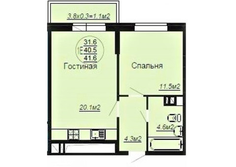 Продается Евро-2 к кв 41,6 м2 в ЖК Любимый Дом