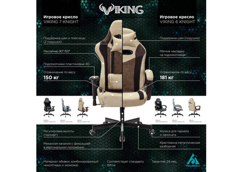 Характеристики кресло игровое ZOMBIE VIKING 6 KNIGHT, на колесиках, ткань, бежевый/коричневый [viking 6 knight br]