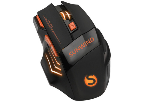 Характеристики мышь SUNWIND SW-M715GW, игровая, оптическая, беспроводная, USB, черный и оранжевый [1422408]