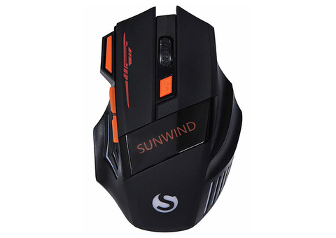 Характеристики мышь SUNWIND SW-M715GW, игровая, оптическая, беспроводная, USB, черный и оранжевый [1422408]