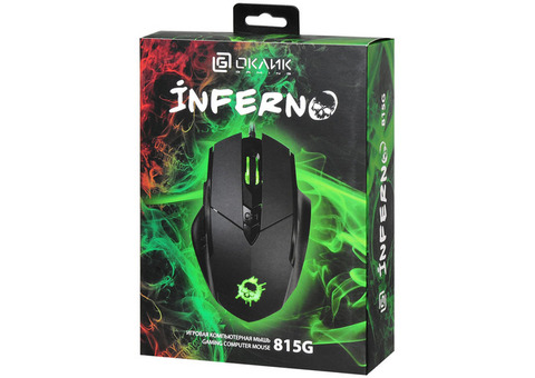 Характеристики мышь Oklick 815G INFERNO, игровая, оптическая, проводная, USB, черный [351860]