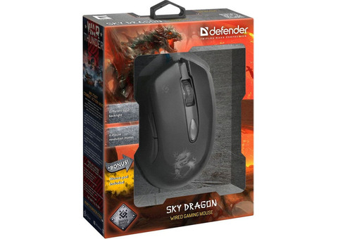 Характеристики мышь Defender Sky Dragon GM-090L, игровая, оптическая, проводная, USB, черный [52090]