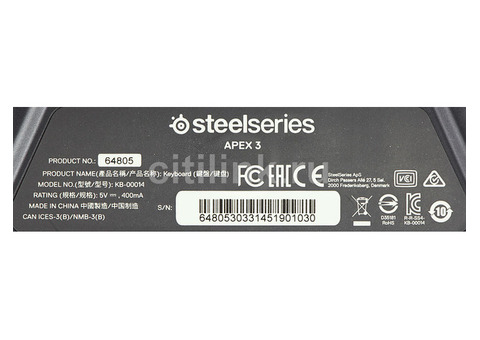Характеристики клавиатура SteelSeries Apex 3 RU, USB, c подставкой для запястий, черный [64805]