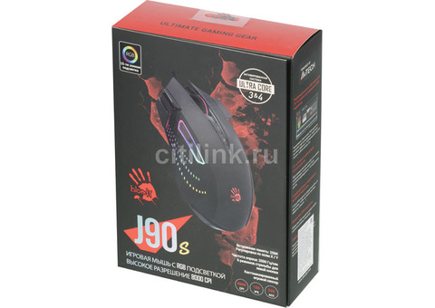 Характеристики мышь A4TECH Bloody J90s, игровая, оптическая, проводная, USB, черный [j90s black activated]