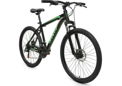 Характеристики велосипед SKIF 26 Disc (2021), горный (взрослый), рама: 17', колеса: 26', черный/ярко-зеленый, 15кг [rbkk1m36g002](плохая упаковка)