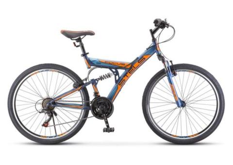 Характеристики велосипед STELS Focus V 26 18-sp (V030) горный (взрослый), рама: 18', колеса: 26', темно-синий/оранжевый, 17.34кг [lu083837]