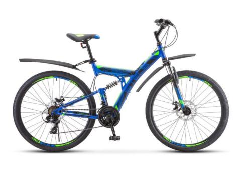 Характеристики велосипед STELS Focus MD 21-sp V010 (2021), горный (взрослый), рама: 19', колеса: 27.5', синий/зеленый, 18.6кг [lu083835]