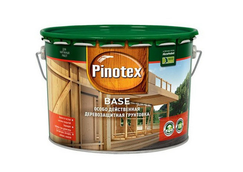 Грунтовка для защиты древесины Pinotex Base бесцветная 9 л