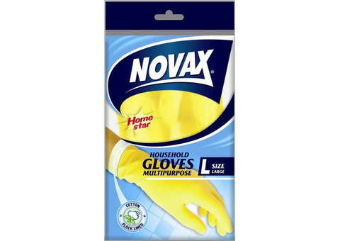 Перчатки хозяйственные Novax латексные с хлопком желтые L