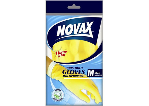 Перчатки хозяйственные Novax латексные с хлопком желтые M