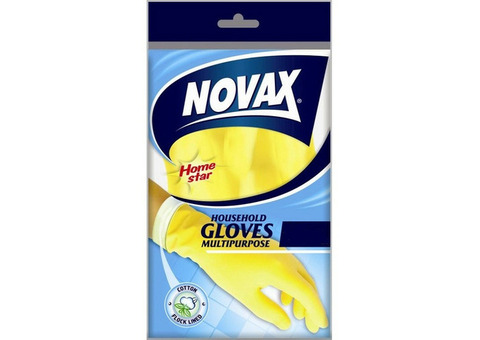 Перчатки хозяйственные Novax латексные с хлопком желтые S
