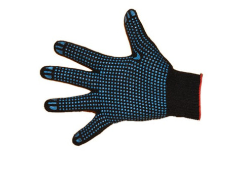Перчатки трикотажные двойные полушерсть с х/б с ПВХ покрытием черные зимние 5-ти нитка