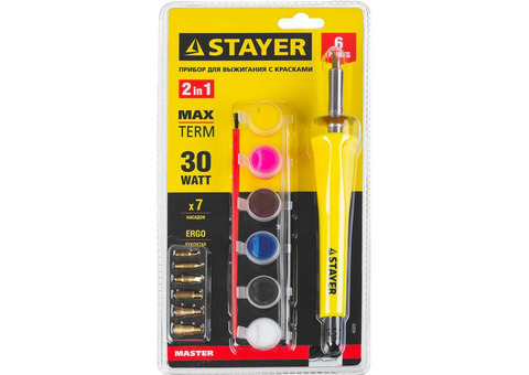 Электроприбор для выжигания по дереву Stayer Master MaxTerm 45220 с набором насадок 7 шт и красками