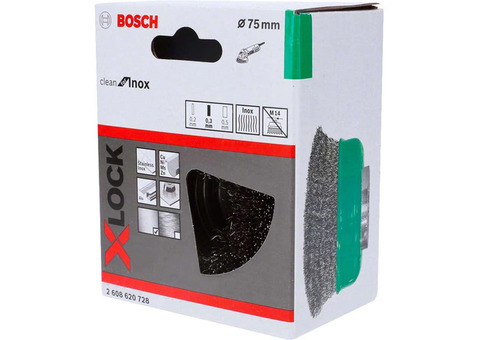 Щетка чашечная для УШМ Bosch X-Lock 2608620728 витая Inox 75 мм