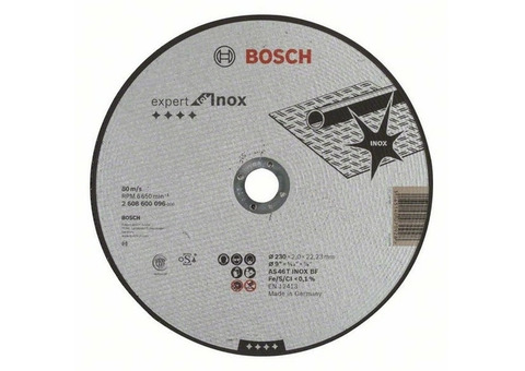 Круг отрезной Bosch Expert for Inox 2608600096 по металлу прямой 230х2х22,2 мм