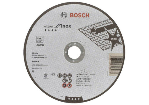 Круг отрезной Bosch Expert for Inox 2608603406 по металлу прямой 180х1,6х22,2 мм