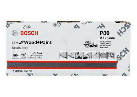 Круг шлифовальный на сетчатой основе Bosch 2608621153 125 мм G80 50 штук