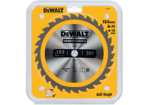 Диск пильный DeWalt Construct DT1940 184х16 мм 30 зубьев