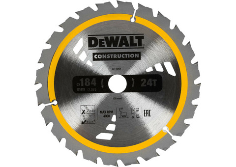 Диск пильный по дереву DeWalt DT1951 184х20 мм 24 Т