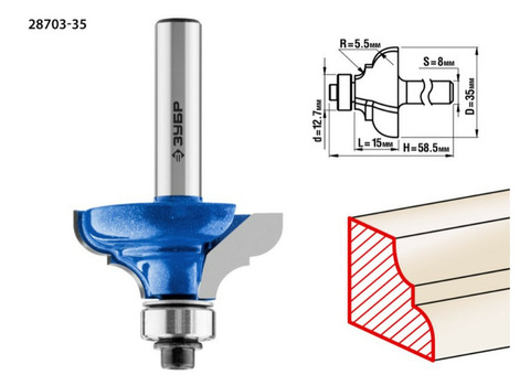 Фреза кромочная Зубр Профессионал 28703-35 35x16 мм