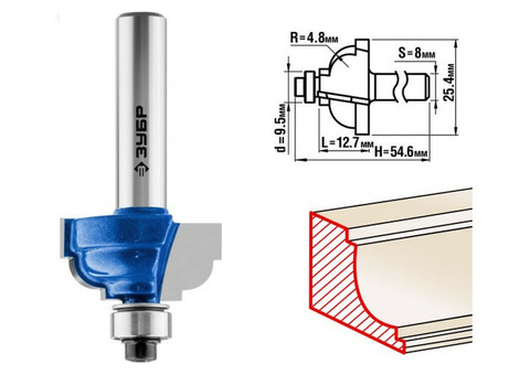 Фреза кромочная калевочная Зубр 28709-25.4 25,4x13мм радиус 4,8мм