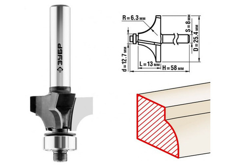 Фреза кромочная калевочная Зубр 28784-25.4 25,4x13мм радиус 6,3мм