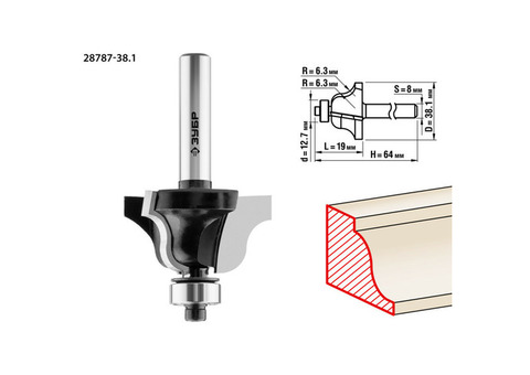 Фреза кромочная калевочная Зубр Профессионал 28787-38.1 № 4 38,1x19 мм