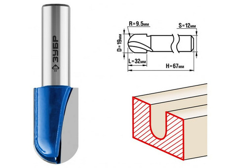 Фреза пазовая галтельная Зубр 28751-19-32 19x32мм, радиус 9,5мм