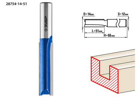 Фреза пазовая прямая Зубр Профессионал 28754-14-51 14х51 мм
