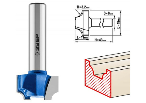 Фреза пазовая фасонная Зубр 28740-19 19x11мм радиус 3,2мм
