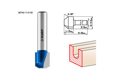 Фреза пазовая фасонная Зубр Профессионал 28742-11.9-30 11,9x13мм