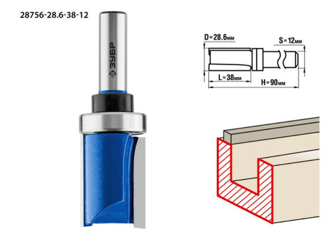 Фреза полустержневая Зубр Профессионал 28756-28.6-38-12 с подшипником 28,6x38мм