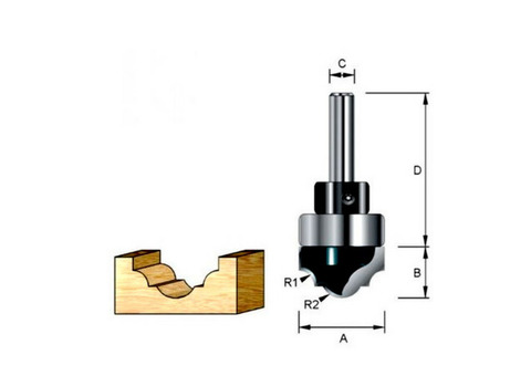 Фреза классическая погружная Makita D-11178 с хвостовым подшипником 22х40х12,7х8 мм R3,97/5,5