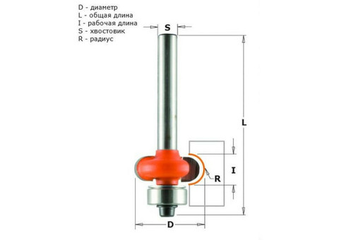 Фреза для боковых полукруглых пазов CMT 762.050.11 22,7x10 мм R 5 мм S 6 мм
