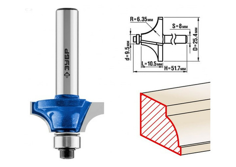 Фреза кромочная калевочная Зубр 28700-25.4 25,4x11мм радиус 6,3мм